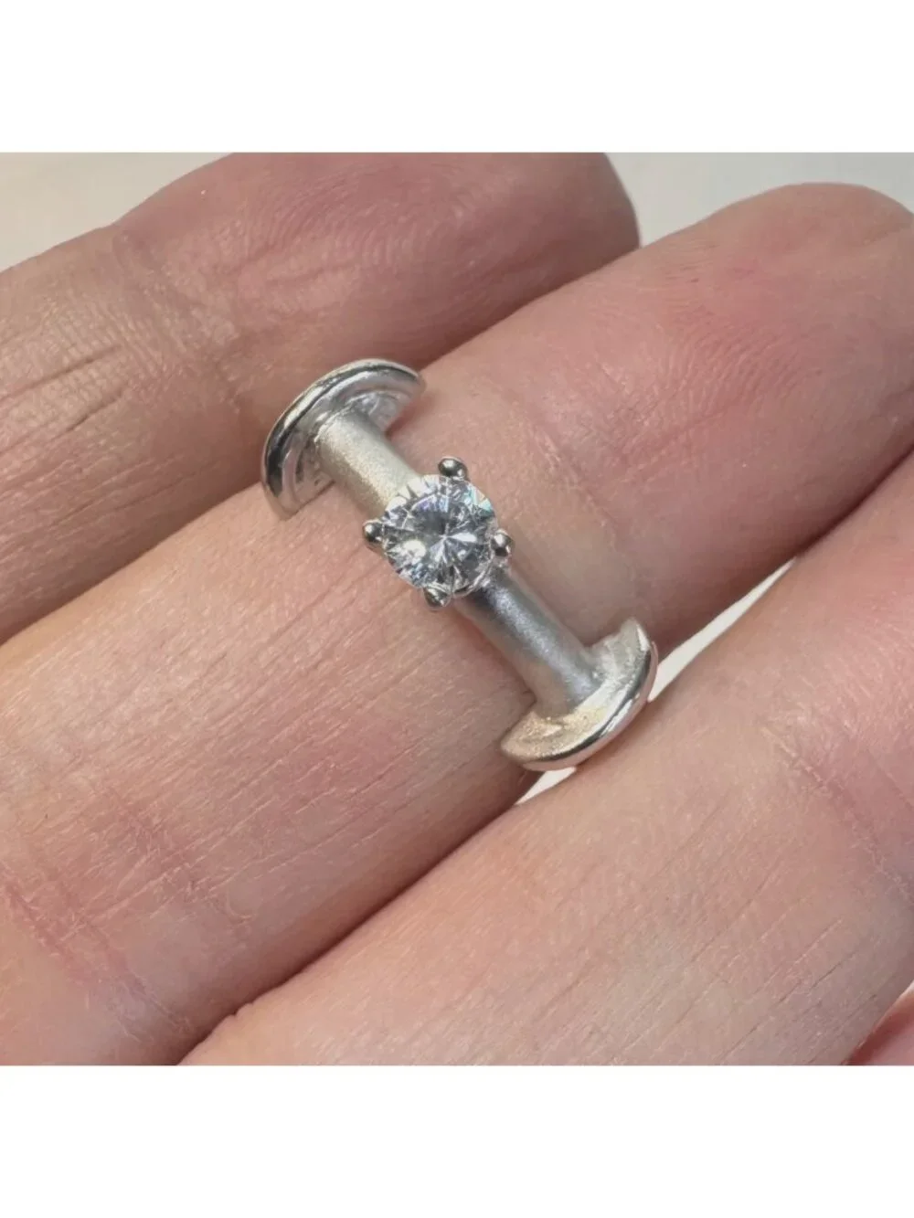 Modernist Sterling Silver 925 CZ Statement Ring Satin Finish Size 6.75